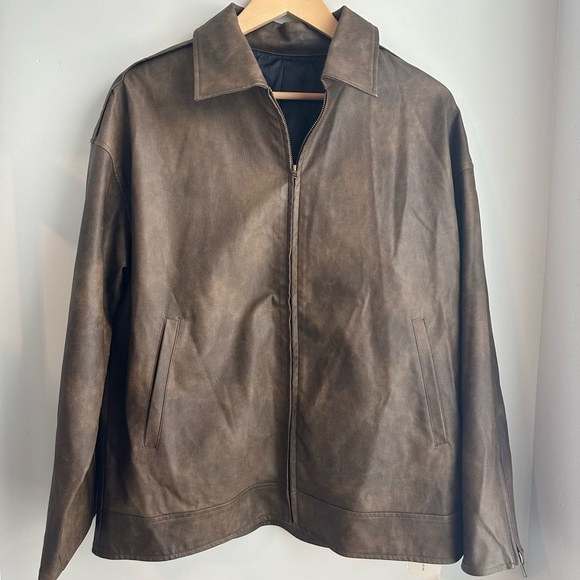 Commense Distressed Faux Leather Double Pockets Jacket - Picture 5 of 6